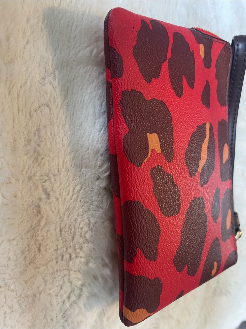 Coach Red Leopard Print Wristlet Clutch with Brown Accents - Picture 4 of 9